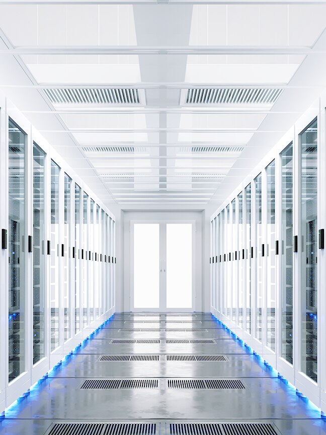 Data server rack center. Backup cloud service. 3D rendering